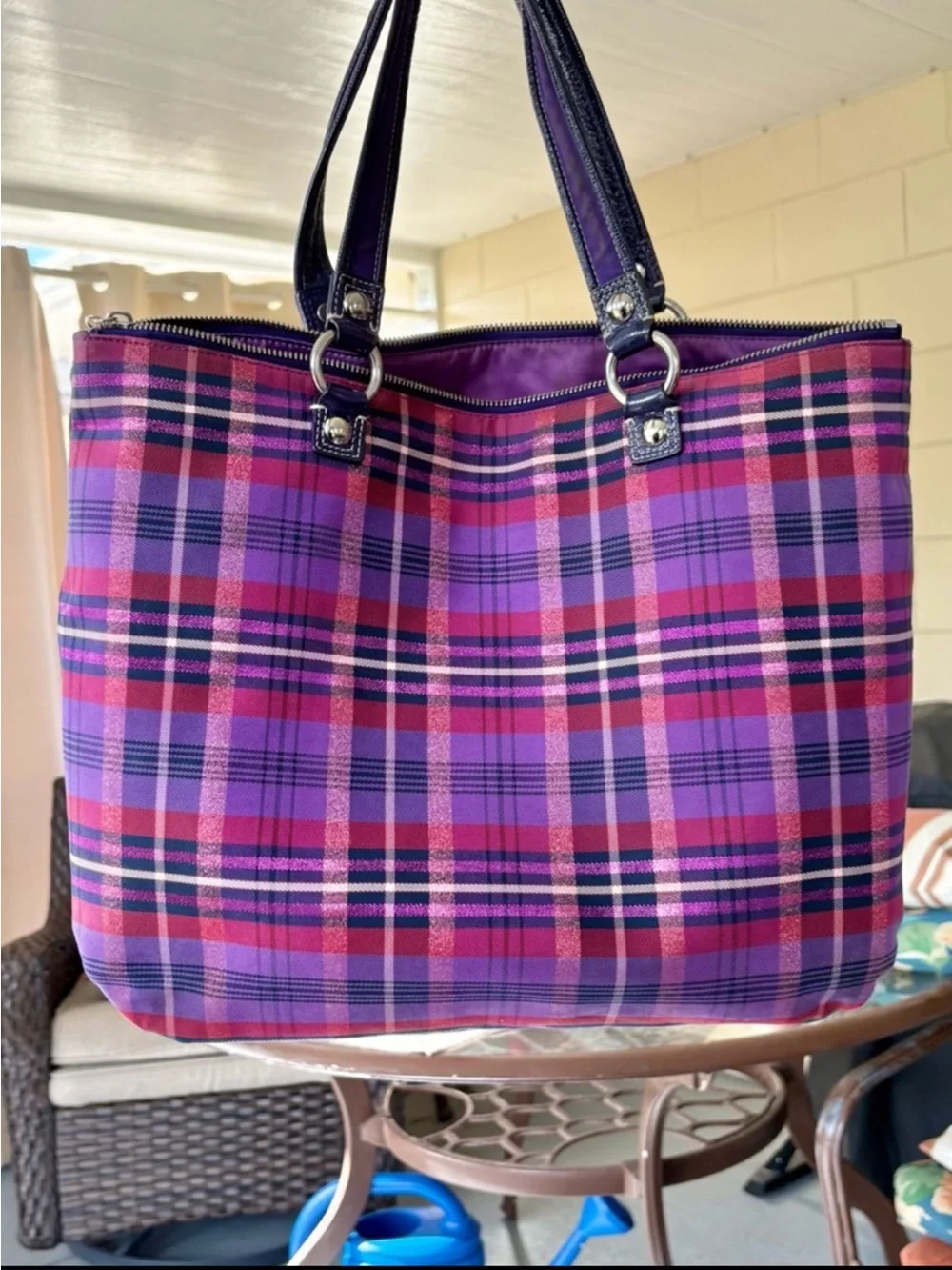 Coach 2pc 2010 Poppy Tartan Glam Tote + Wristlet (Purple) 15886 - Picture 5 of 16